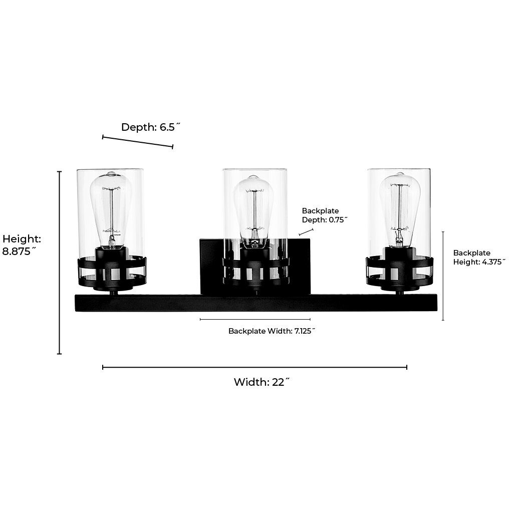 Lunden 3 Light 22 inch Matte Black Bathroom Vanity Light Wall Light